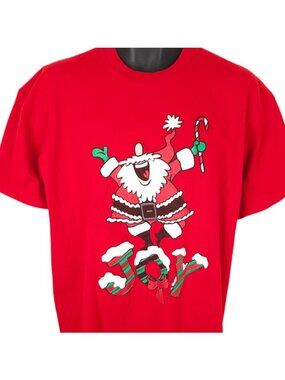 Vintage Christmas T Shirt Mens Size XL Red 90s Santa Claus Joy Sleep Tee